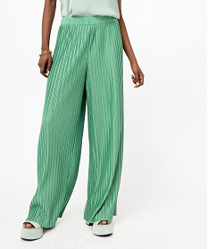 pantalon large en maille plissee femme vert pantalonsE621801_1