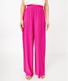 pantalon large en maille stretch texturee femme rose pantalonsE621901_1