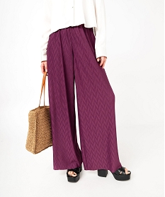 pantalon large en maille stretch texturee femme violet pantalonsE622001_1