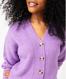 gilet col v en maille ajouree femme violet giletsE623601_2