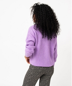 gilet col v en maille ajouree femme violet giletsE623601_3