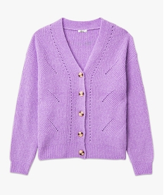 gilet col v en maille ajouree femme violet giletsE623601_4