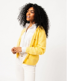 gilet col v en maille ajouree femme jaune giletsE623701_2