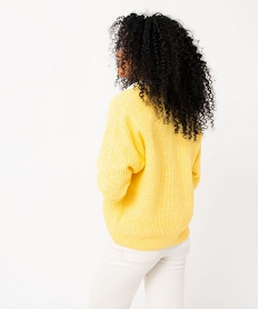 gilet col v en maille ajouree femme jaune giletsE623701_3