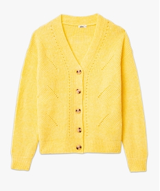 gilet col v en maille ajouree femme jaune giletsE623701_4