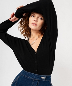 GEMO Gilet à col V en maille fine femme noir standard