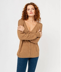 gilet a col v en maille fine femme orange giletsE625101_2