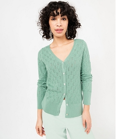 GEMO Gilet en maille ajourée et boutons nacrés femme vert standard