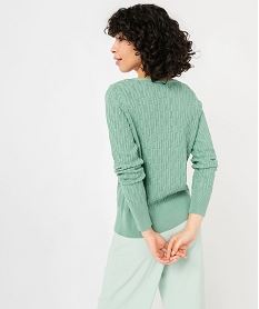 gilet en maille ajouree et boutons nacres femme vert giletsE625601_3