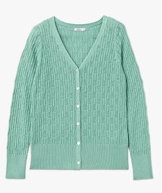 gilet en maille ajouree et boutons nacres femme vert giletsE625601_4