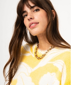 pull en maille duveteuse imprimee femme jaune pullsE625801_2