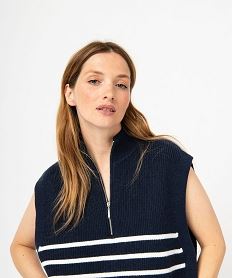 pull sans manches raye avec col zippe femme imprime pullsE626101_2