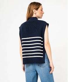 pull sans manches raye avec col zippe femme imprime pullsE626101_3