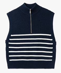 pull sans manches raye avec col zippe femme imprime pullsE626101_4