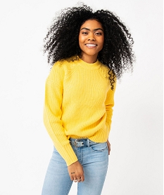 pull en grosse maille a col rond femme jaune pullsE626501_1