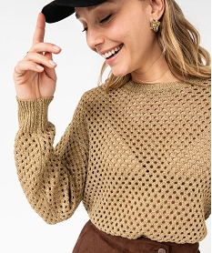 pull ajoure en maille scintillante femme jaune pullsE627001_2