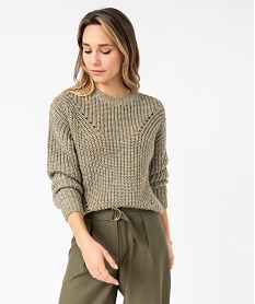 GEMO Pull grosse maille fantaisie à fil pailleté femme kaki standard