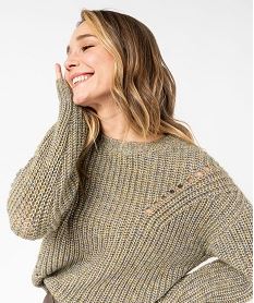 pull grosse maille fantaisie a fil paillete femme vert pullsE627101_2