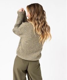 pull grosse maille fantaisie a fil paillete femme vert pullsE627101_3
