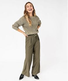 pull grosse maille fantaisie a fil paillete femme vert pullsE627101_4