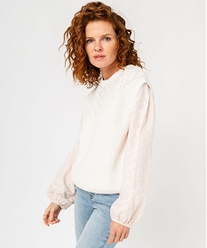 GEMO Pull sans manches avec buste en maille ajourée femme Beige