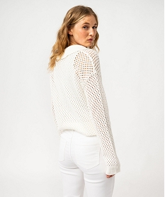 pull en maille ajouree avec col a lacets femme beigeE627301_3