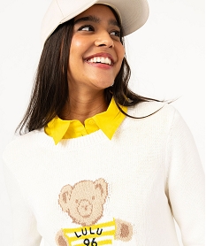 pull avec motif nounours pour femme - lulucastagnette beige pullsE627401_2