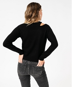 pull a col rond avec decoupe sur une epaule femme noir pullsE627601_3