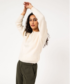 GEMO Pull grosse maille à col rond boutonné femme blanc chine