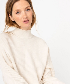 pull a col montant en maille cotelee femme beigeE627901_2
