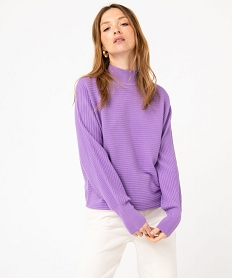 pull a col montant en maille cotelee femme violet pullsE628001_1