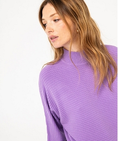 pull a col montant en maille cotelee femme violet pullsE628001_2