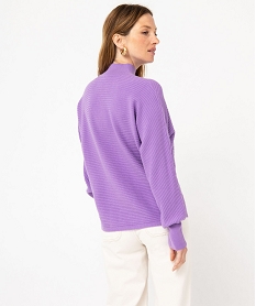 pull a col montant en maille cotelee femme violet pullsE628001_3