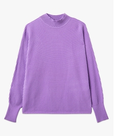 pull a col montant en maille cotelee femme violetE628001_4