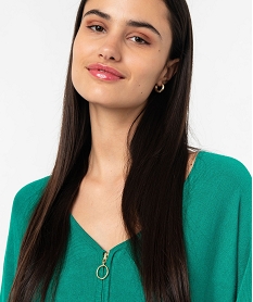 pull fin a col v zippe manches chauve-souris femme vert pullsE628201_2