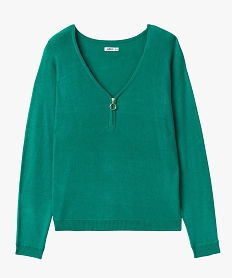 pull fin a col v zippe manches chauve-souris femme vert pullsE628201_4