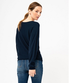 pull fin a col v zippe manches chauve-souris femme bleu pullsE628301_3