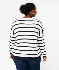 pull fin a col v raye femme grande taille blanc pullsE628501_3