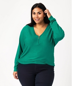 pull col v zippe avec manches chauve-souris femme grande taille vertE629001_1