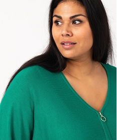 pull col v zippe avec manches chauve-souris femme grande taille vert pullsE629001_2