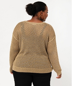 pull ajoure col v en maille scintillante femme grande taille jauneE629701_3