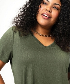 tee-shirt manches courtes paillete a col v femme grande taille kaki standard t-shirts manches courtesE633401_2