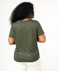 tee-shirt manches courtes paillete a col v femme grande taille kaki standard t-shirts manches courtesE633401_3