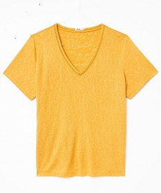 tee-shirt manches courtes a col v et paillettes femme grande taille jaune hauts a paillettesE633501_1