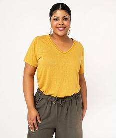 tee-shirt manches courtes paillete a col v femme grande taille jaune hauts a paillettesE633501_2