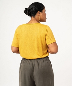 tee-shirt manches courtes paillete a col v femme grande taille jaune hauts a paillettesE633501_3