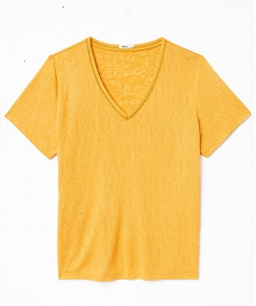 tee-shirt manches courtes paillete a col v femme grande taille jaune hauts a paillettesE633501_4