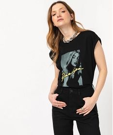 tee-shirt a manches ultra courtes imprime femme - nirvana noirE633701_1