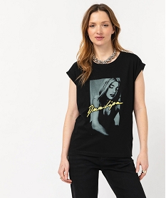 tee-shirt a manches ultra courtes imprime femme - nirvana noirE633701_2