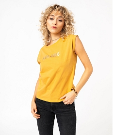 GEMO Tee-shirt manches courtes imprimé coupe loose femme Jaune